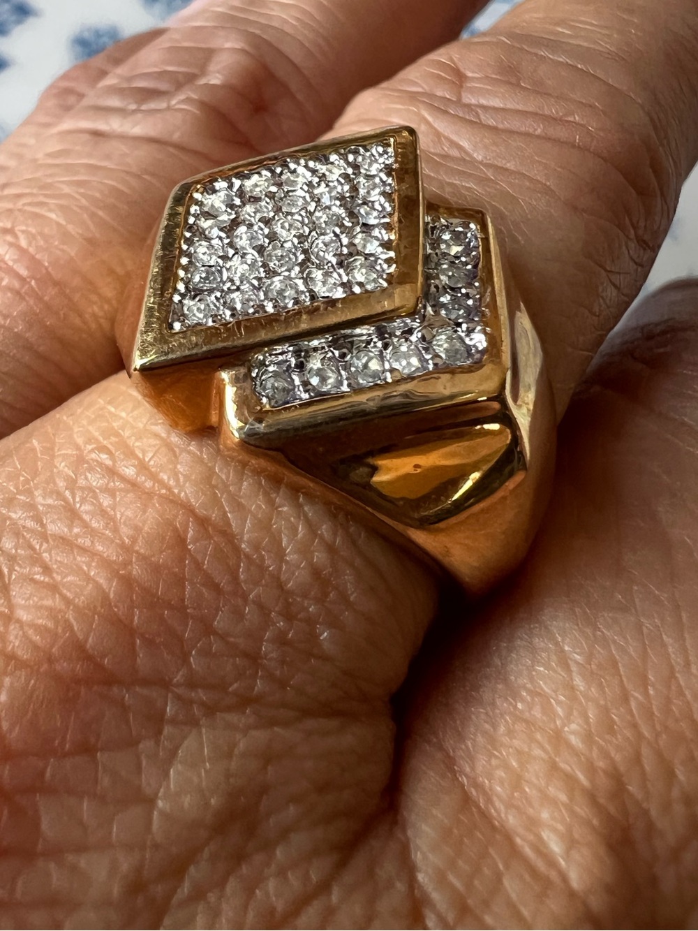 Mens Ring Size 9.5 18K HGE Pave CZ Geometric Statement Ring #959